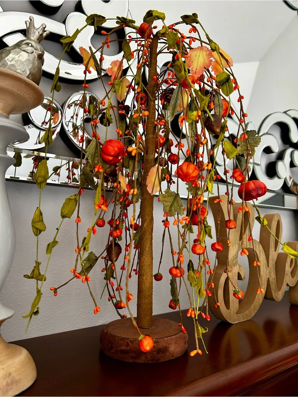 Autumn Orange Berry Weeping Willow Tree Tabletop Accent